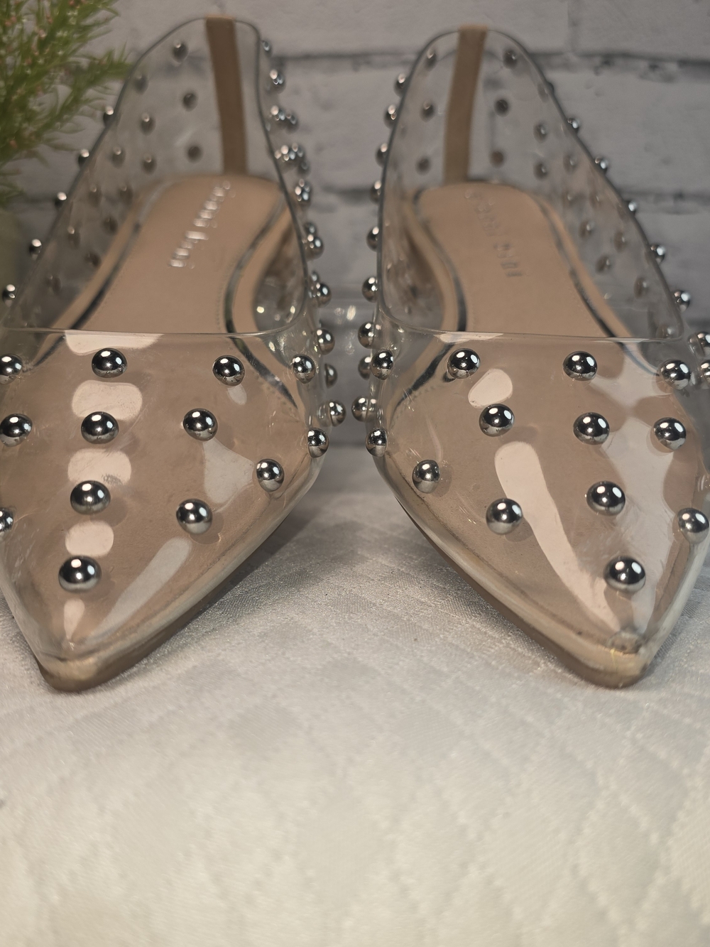 GIANNI BINI LIZZIEE CLEAR STUDDED POINTED TOE FLATS PREPPY Y2K WOMENS 10 - Picture 4 of 9
